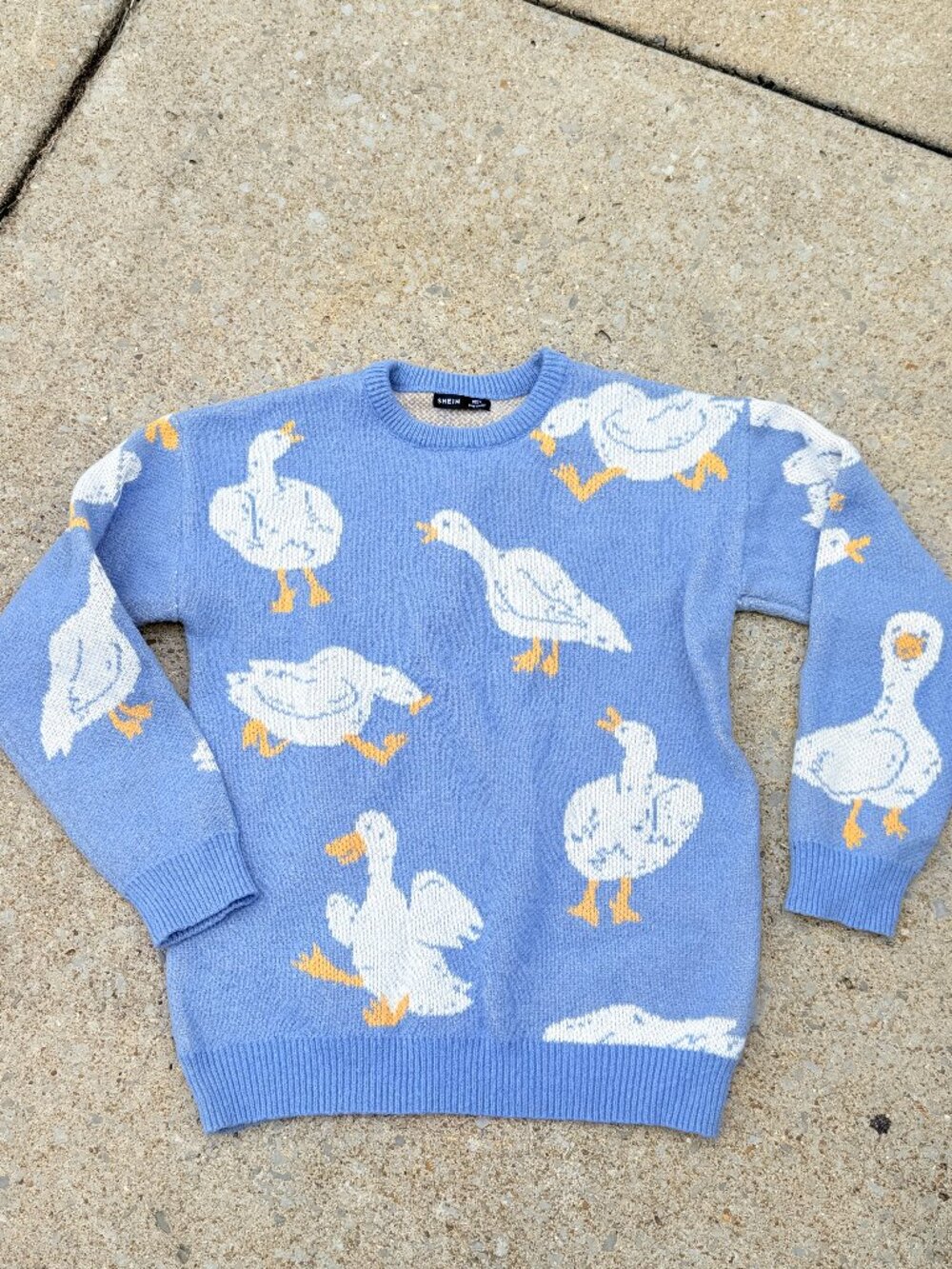 Blue Duck Goose Knit Sweater M Silly Goose Coastal Preppy Whimsical 4306